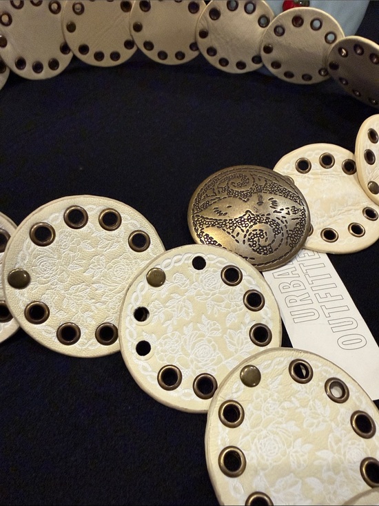 Urban Outfitters Cream Disc Stud Belt with Gold Medallion main image 11